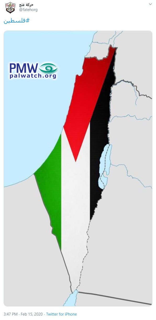 Fatah tweets map that erases Israel and replaces it with “Palestine”