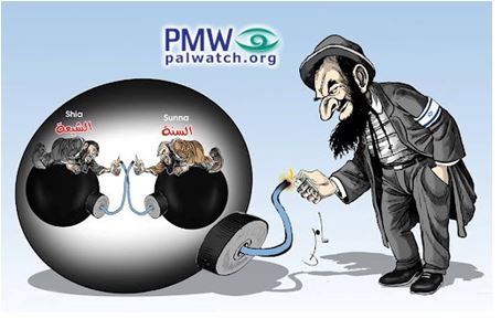 Antisemitic Fatah cartoon: Jews are blowing up the Muslim world – "Let Sunnis and Shi'ites blow up together!"