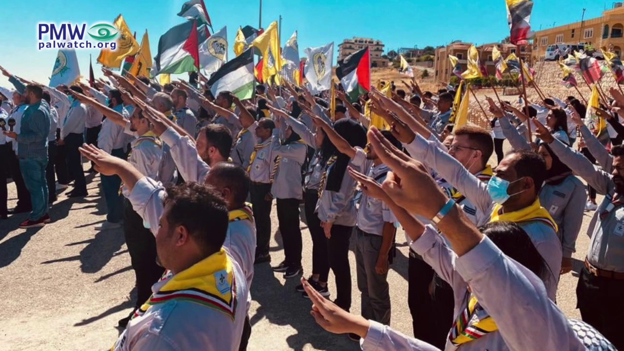 Palestinian scouts in Lebanon turn scout salute into Nazi-like salute, pledging allegiance to “Palestine”