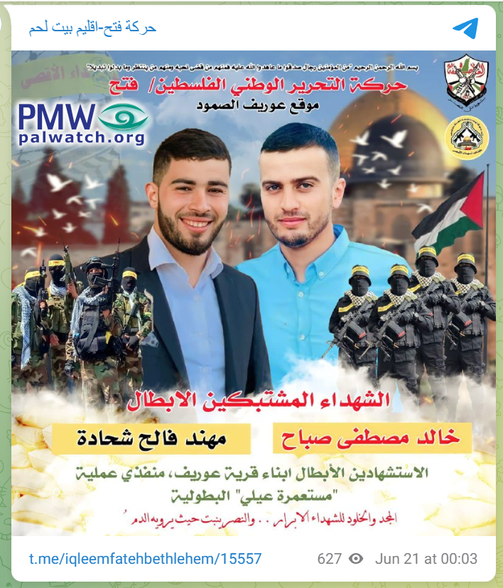Fatah: Murderers of 4 Israelis are “heroic Martyrs” and “men true to what they promised Allah”