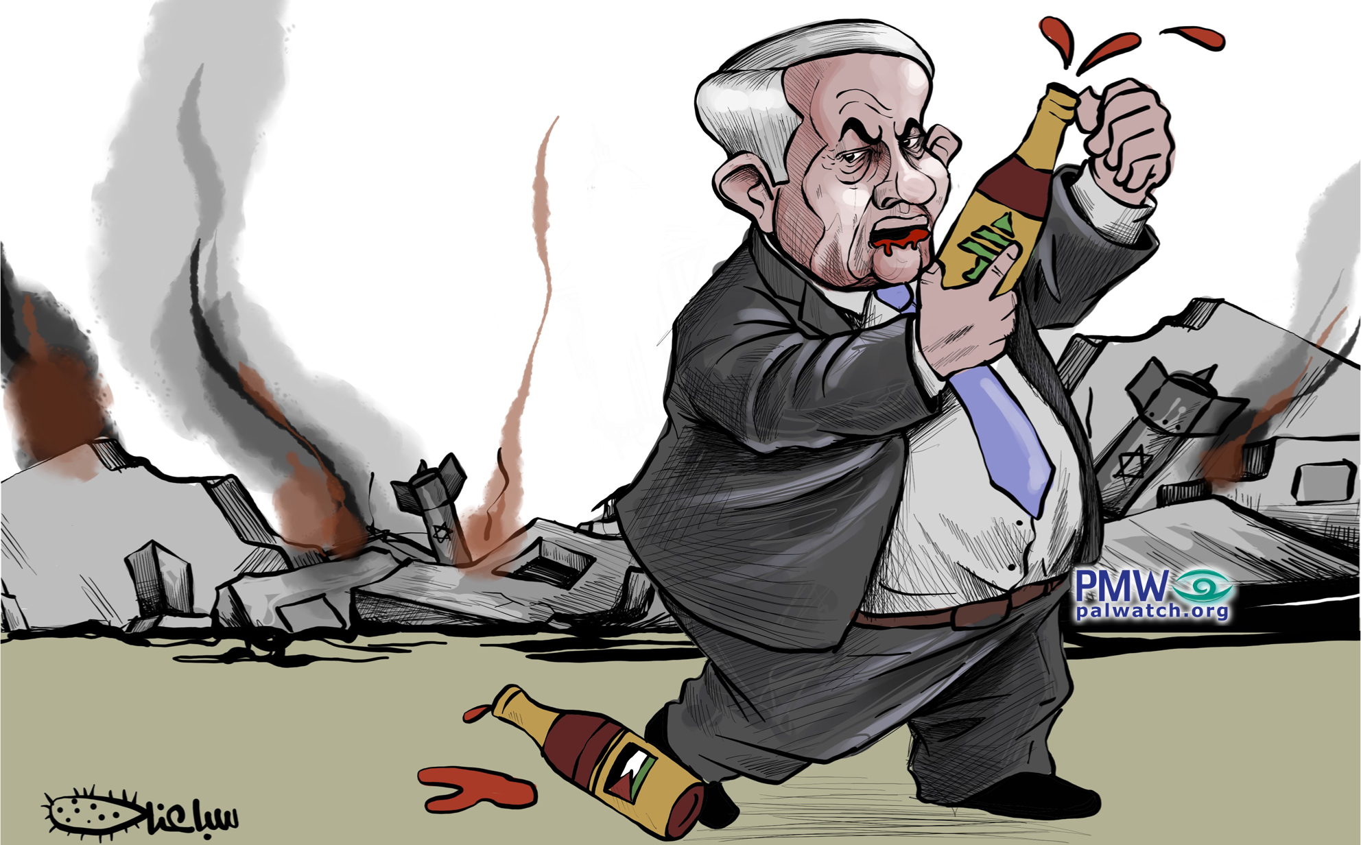 Netanyahu still thirsty? Have some Lebanese blood! - Palestinian Authority daily cartoon