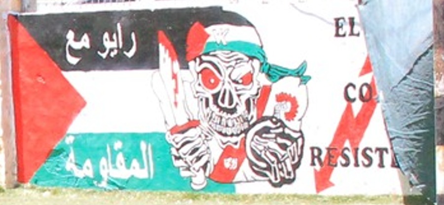 Skeleton with bloody knife and bomb greets Palestinian kids at summer camp