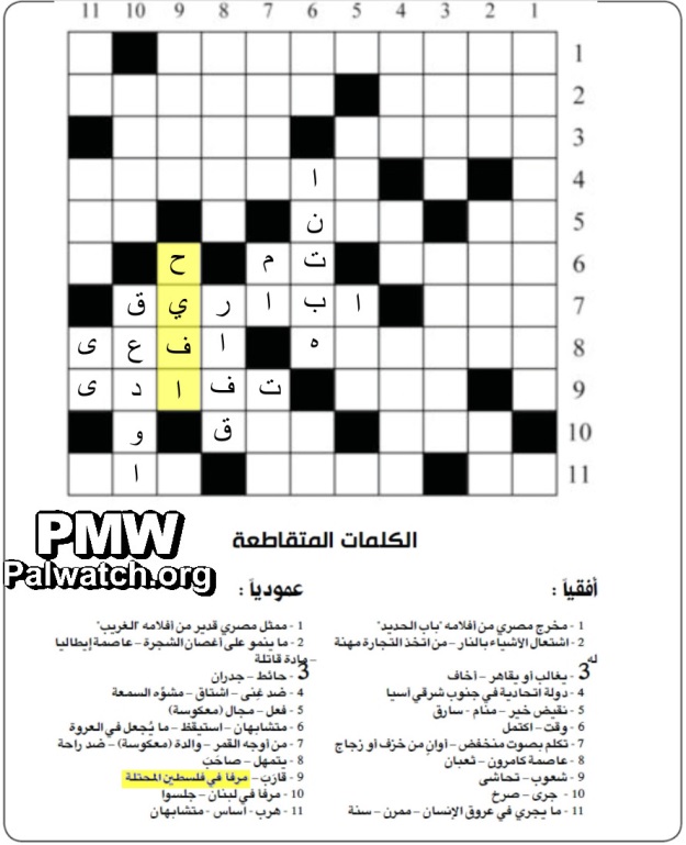 Palestinian Authority crossword puzzle calls Israeli city of Haifa a “port in occupied Palestine”