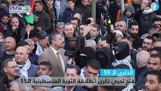 Masked Fatah members shoot rifles in the air at Fatah rally